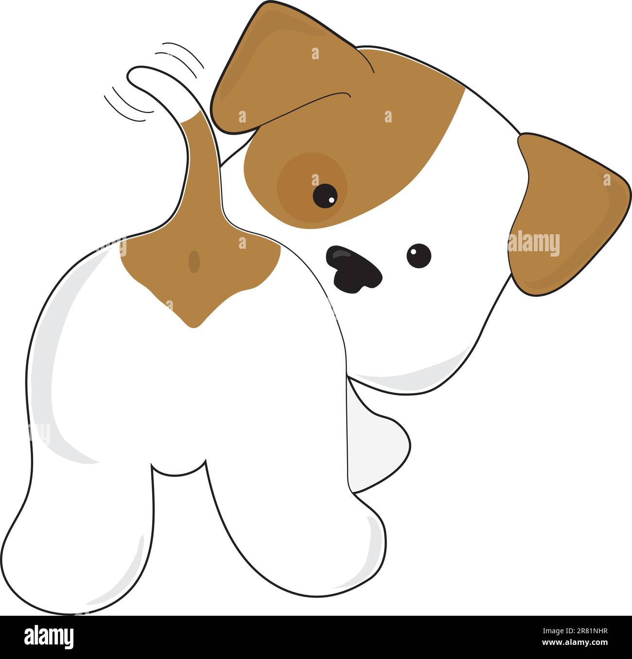 A cute brown and white puppy with a view from behind, as the puppy looks back towards the viewer. Stock Vector