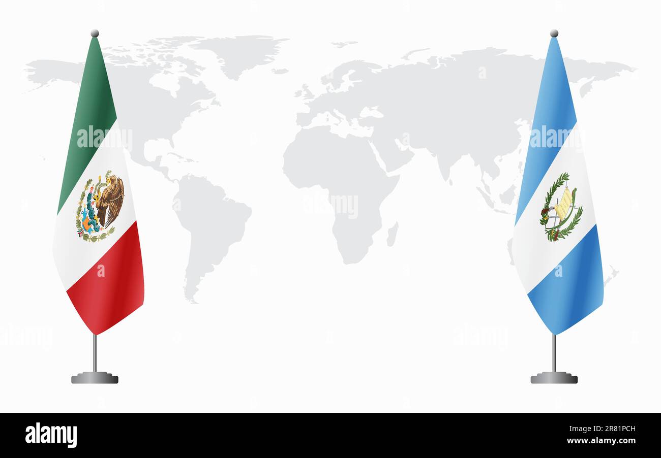 Mexico and Guatemala flags for official meeting against background of world map. Stock Vector