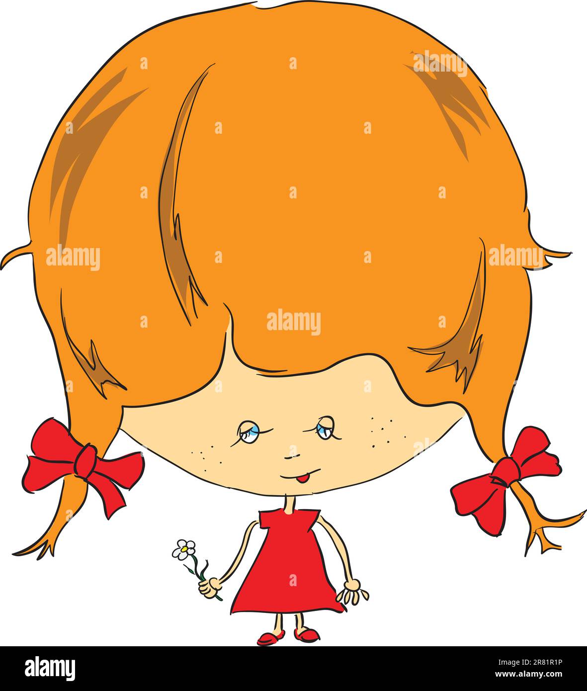 A girl in a red dress with a flower. Vector illustration Stock Vector ...