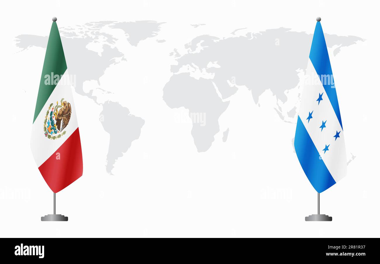 Mexico and Honduras flags for official meeting against background of ...