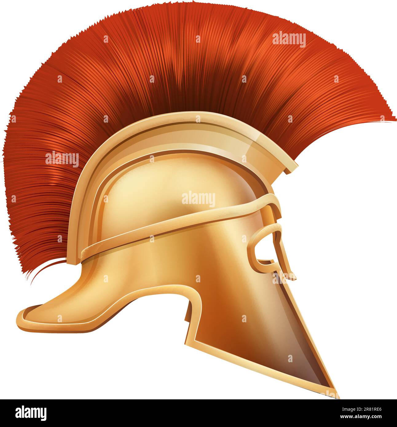 Illustration of side on Spartan helmet or Trojan helmet also called a Corinthian helmet. Versions also used by the Romans. Stock Vector