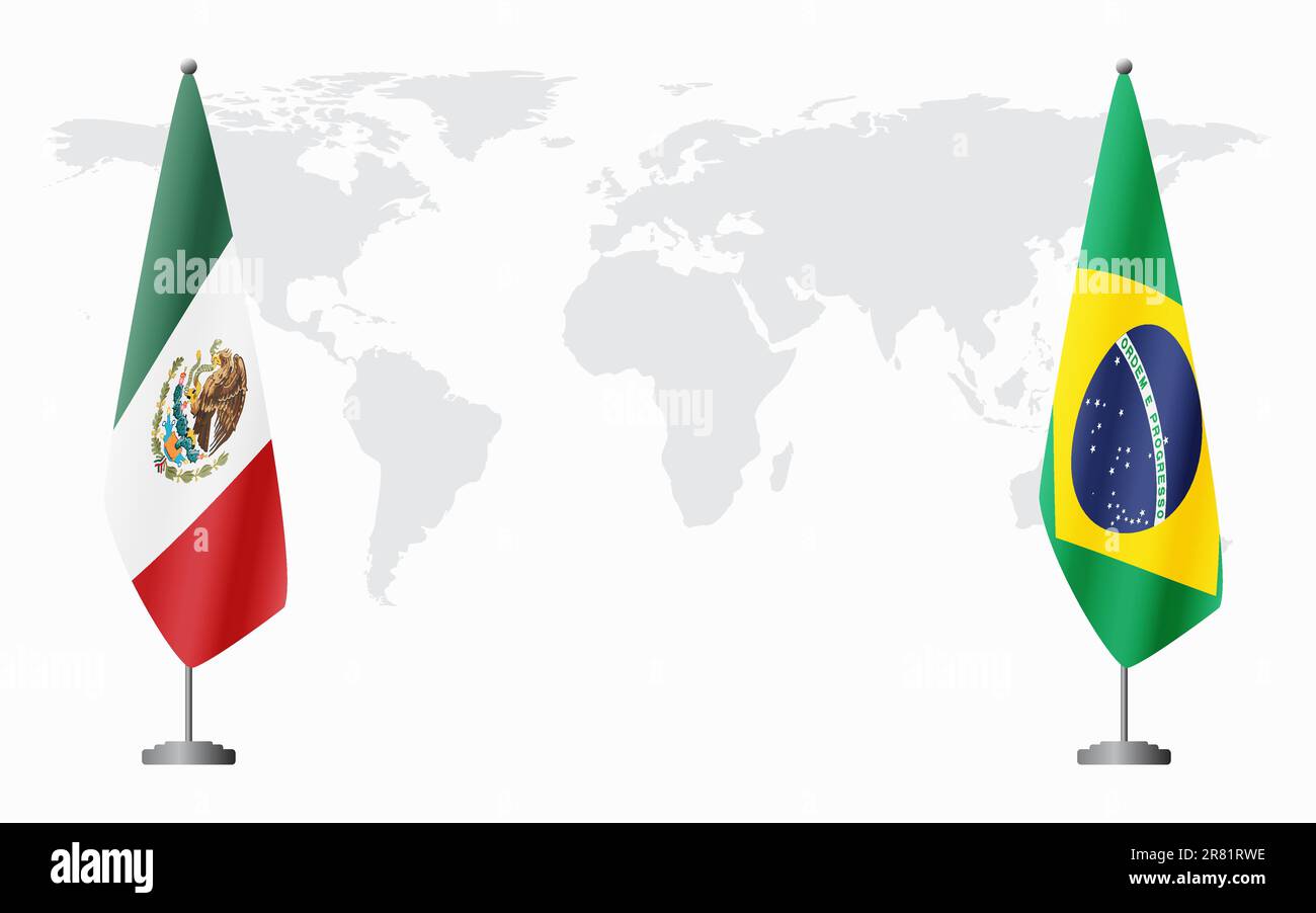 Mexico and Brazil flags for official meeting against background of