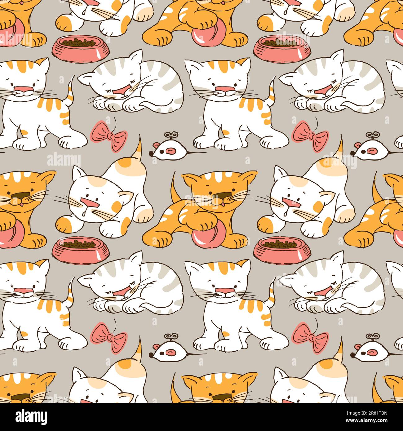 Seamless pattern -funny cartoon kitten. Stock Vector