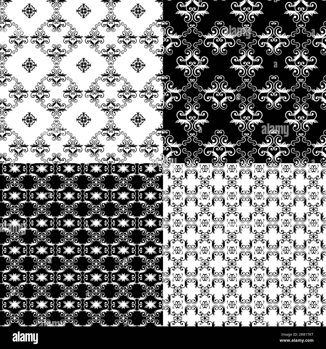 Set of Damask seamless floral pattern background Stock Vector Image ...