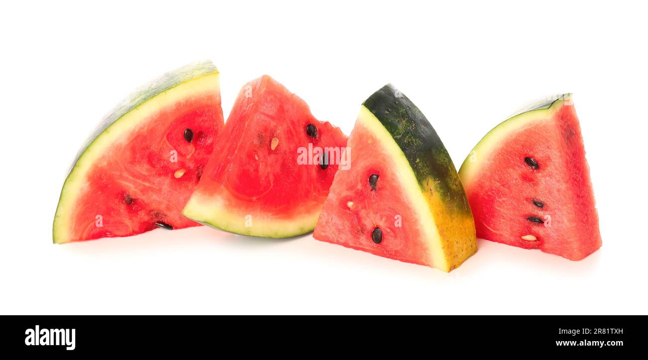 Pieces of fresh watermelon on white background Stock Photo - Alamy