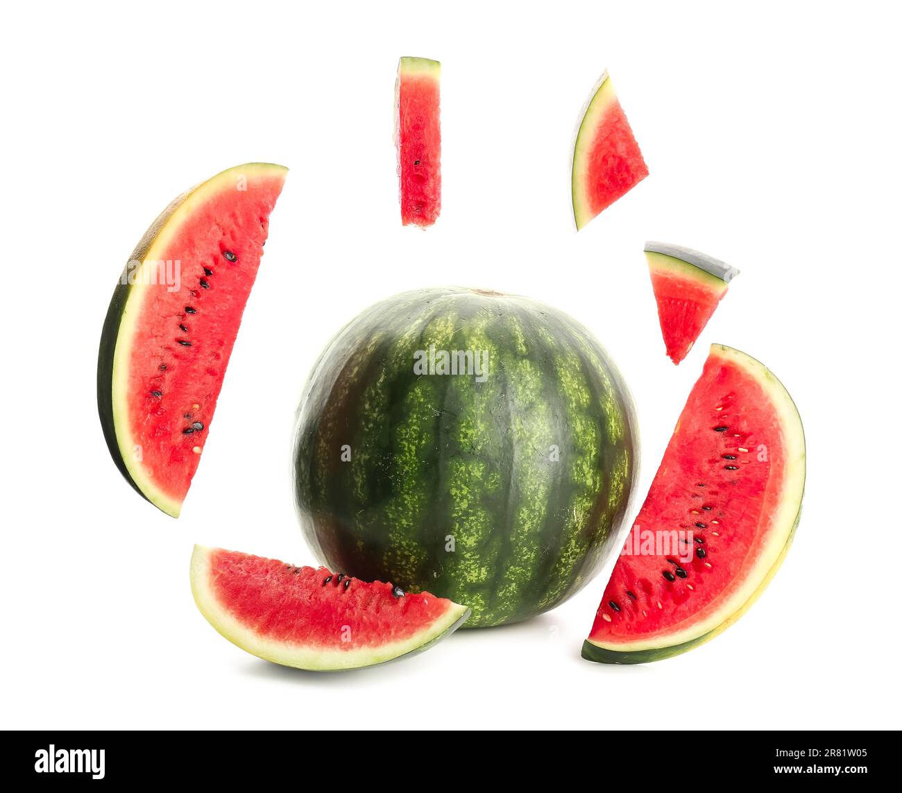 Fresh watermelon with pieces on white background Stock Photo - Alamy