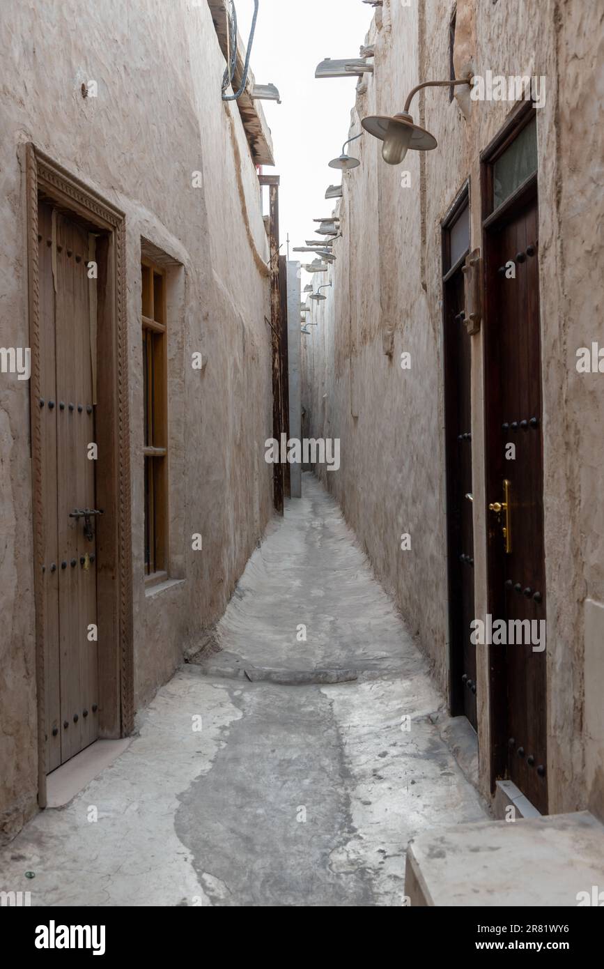 Narrow street of Doha city , Qatar Stock Photo
