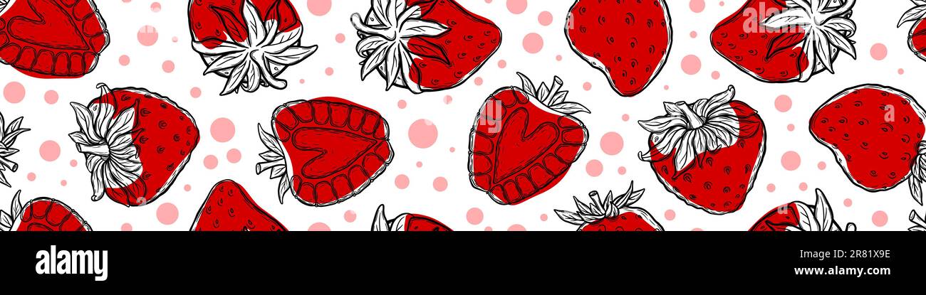 Hand drawn strawberry seamless pattern on white background. Vector illustration. Stock Vector