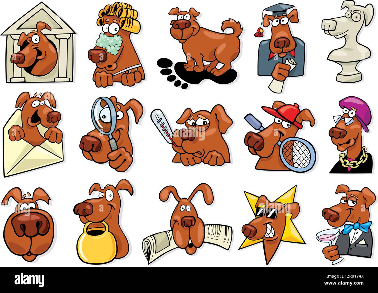cartoon illustration of funny dogs icons set Stock Vector