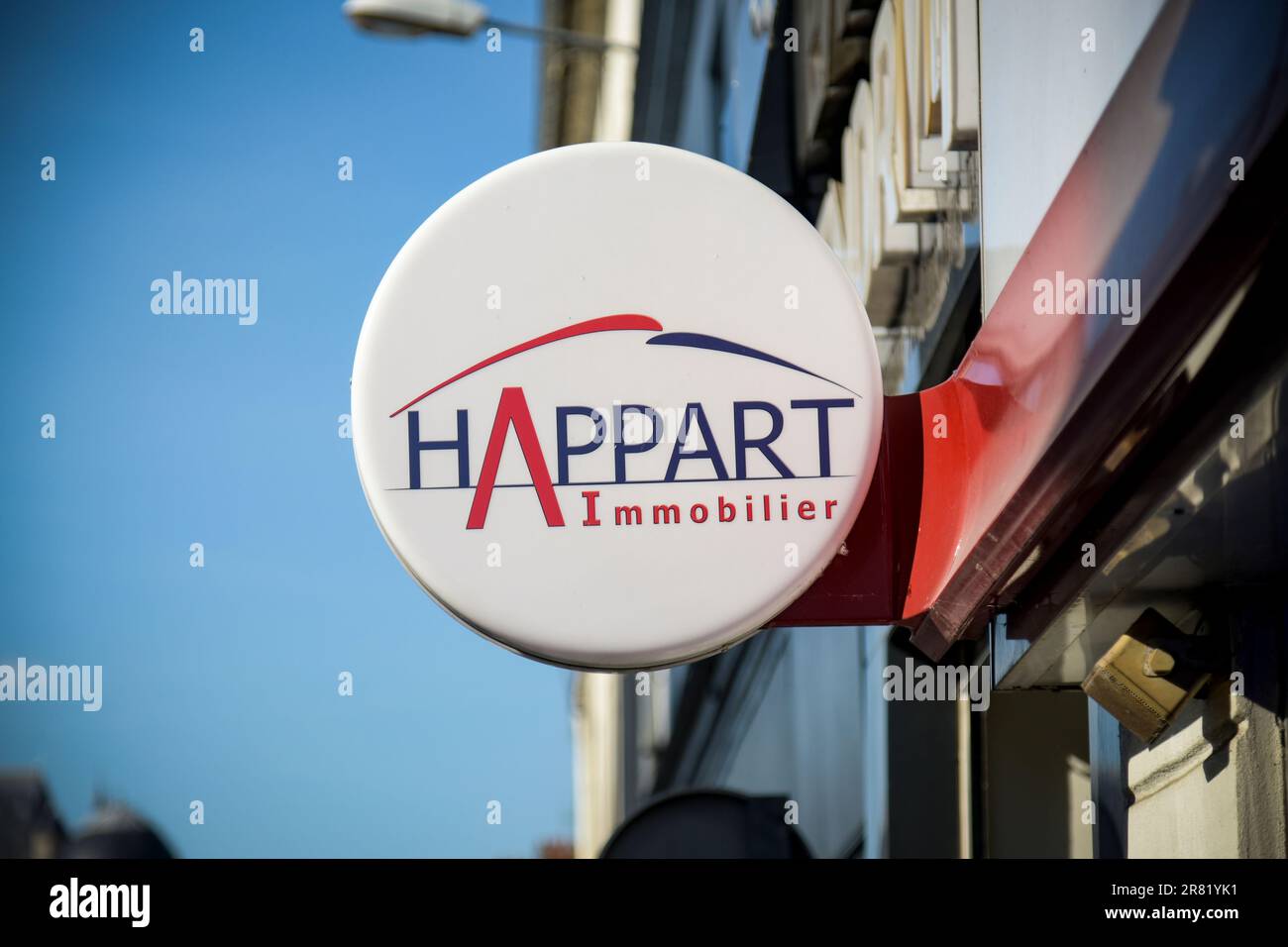 Melun - France - June 2023: view on the signboard of the firm Happart Immobilier which is a real estate agency Stock Photo