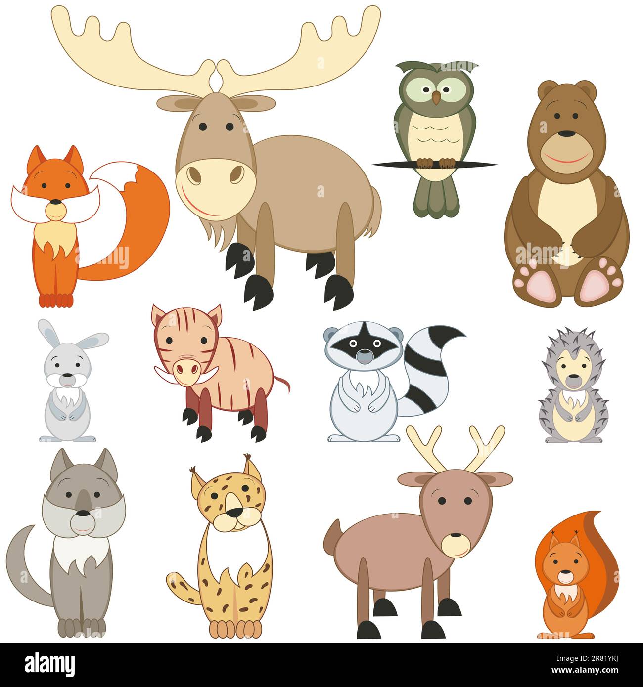 Cute cartoon forest animals set on white background Stock Vector Image