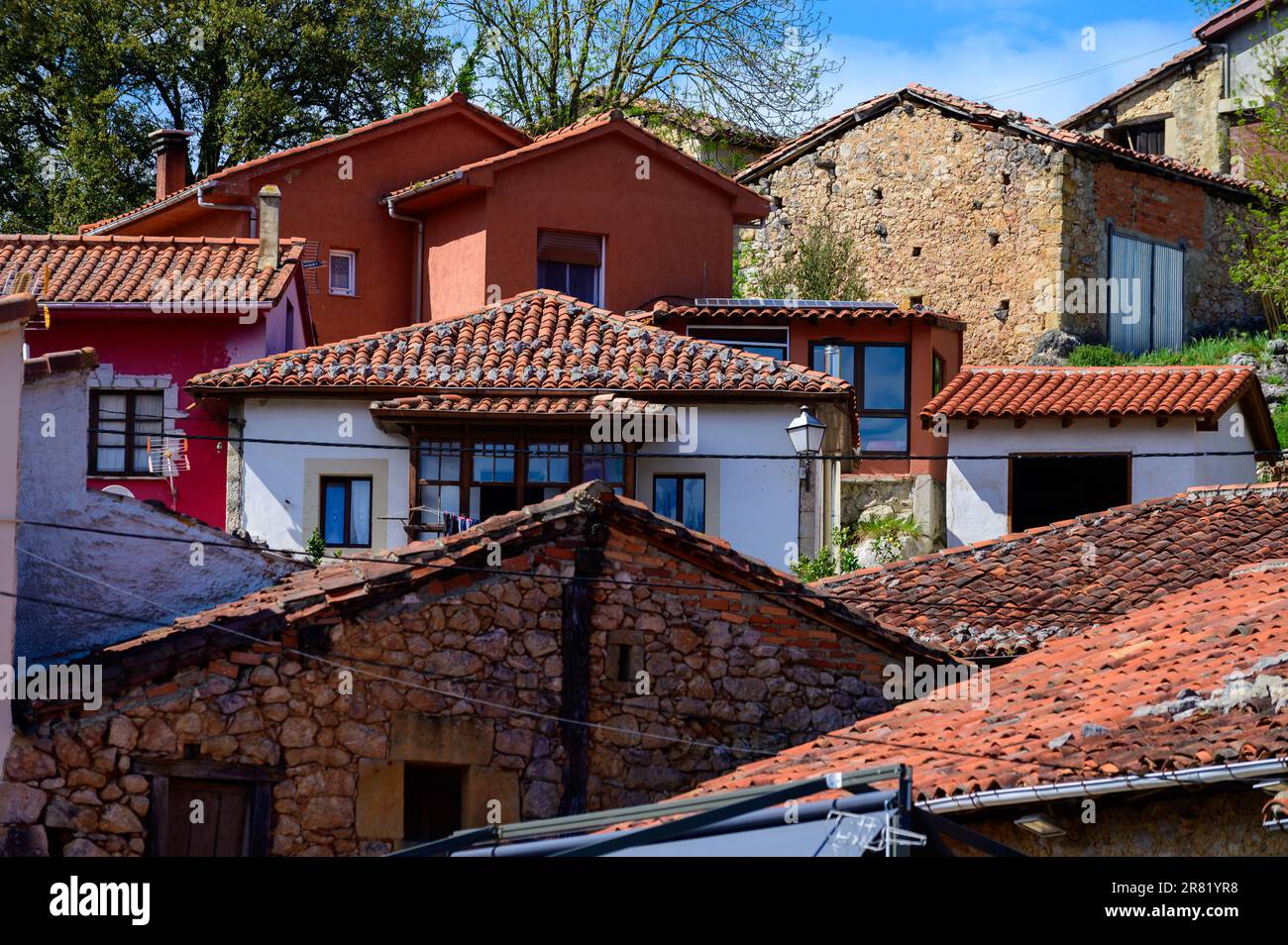 Old houses in remote mountain village Asiego, Picos de Europa mountains