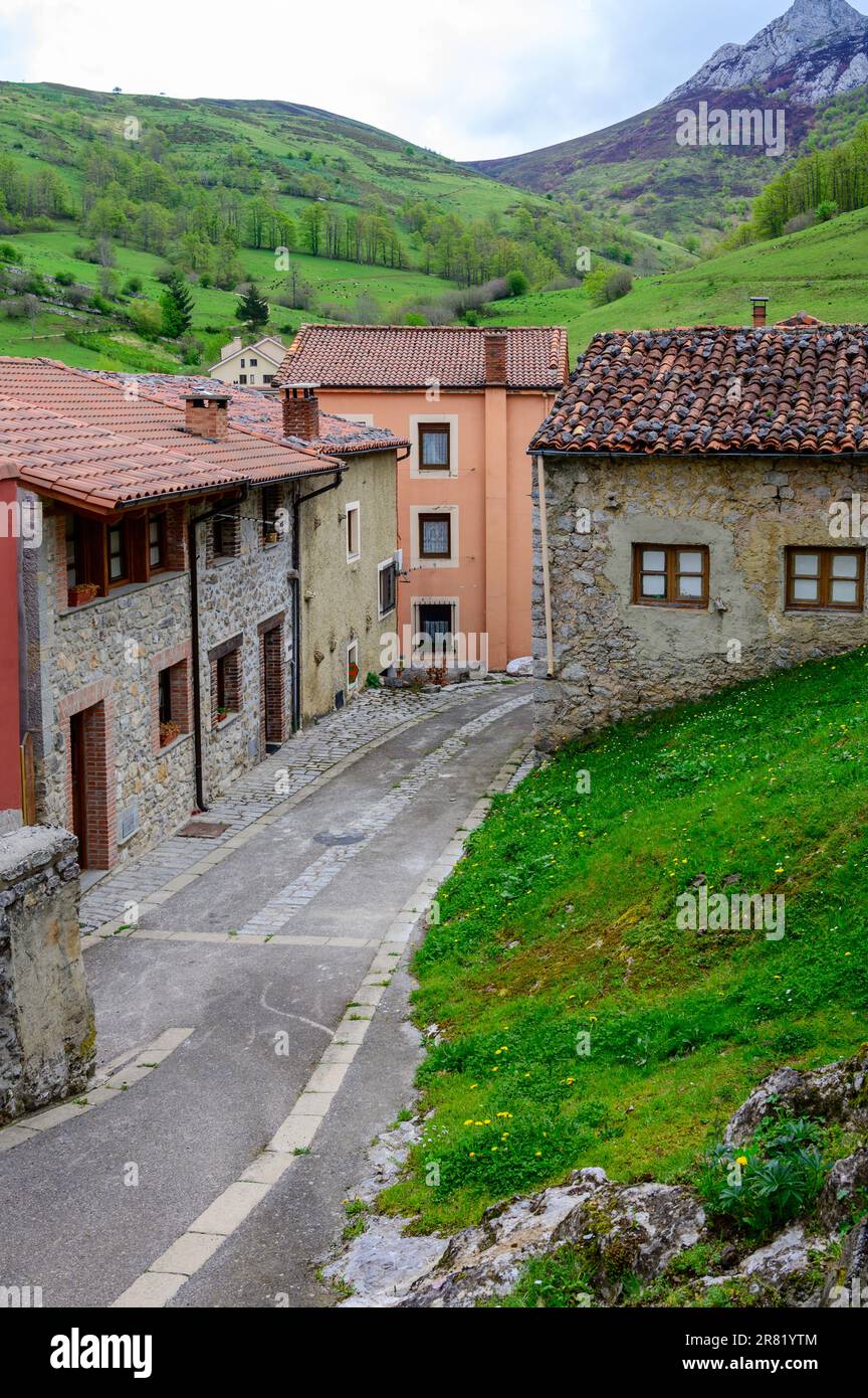 Old houses in remote mountain village Sotres, Picos de Europa mountains