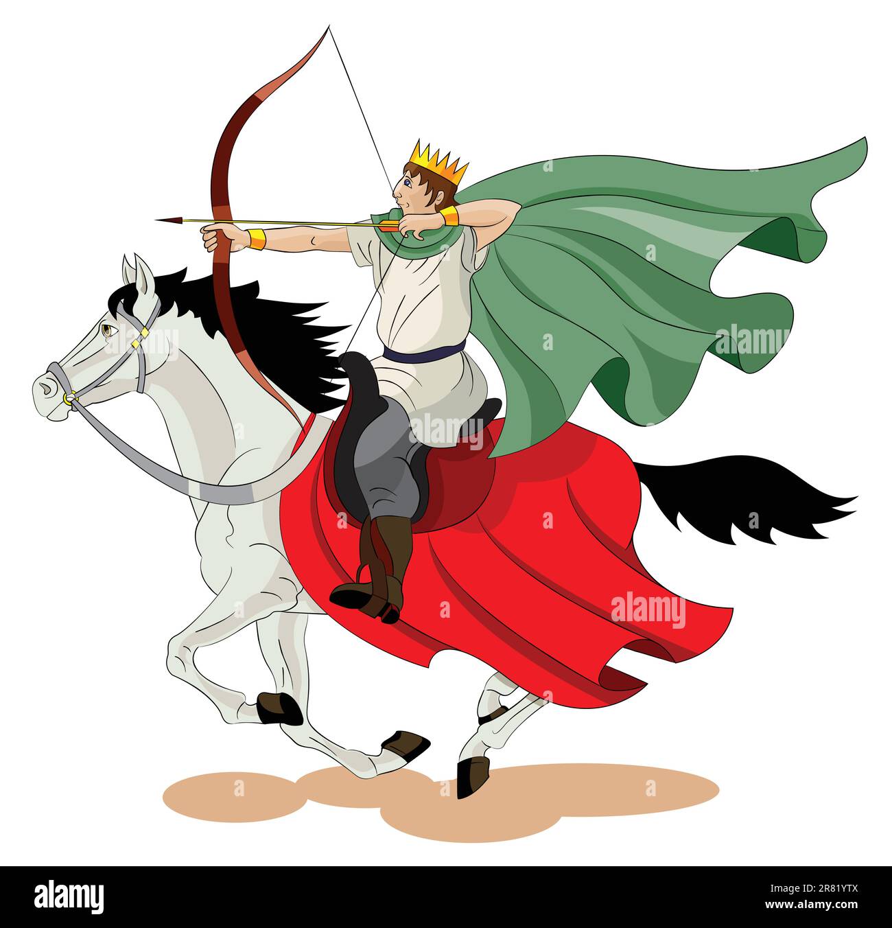 The man with a wreath on his head goes on a horse and shoots from an bow Stock Vector