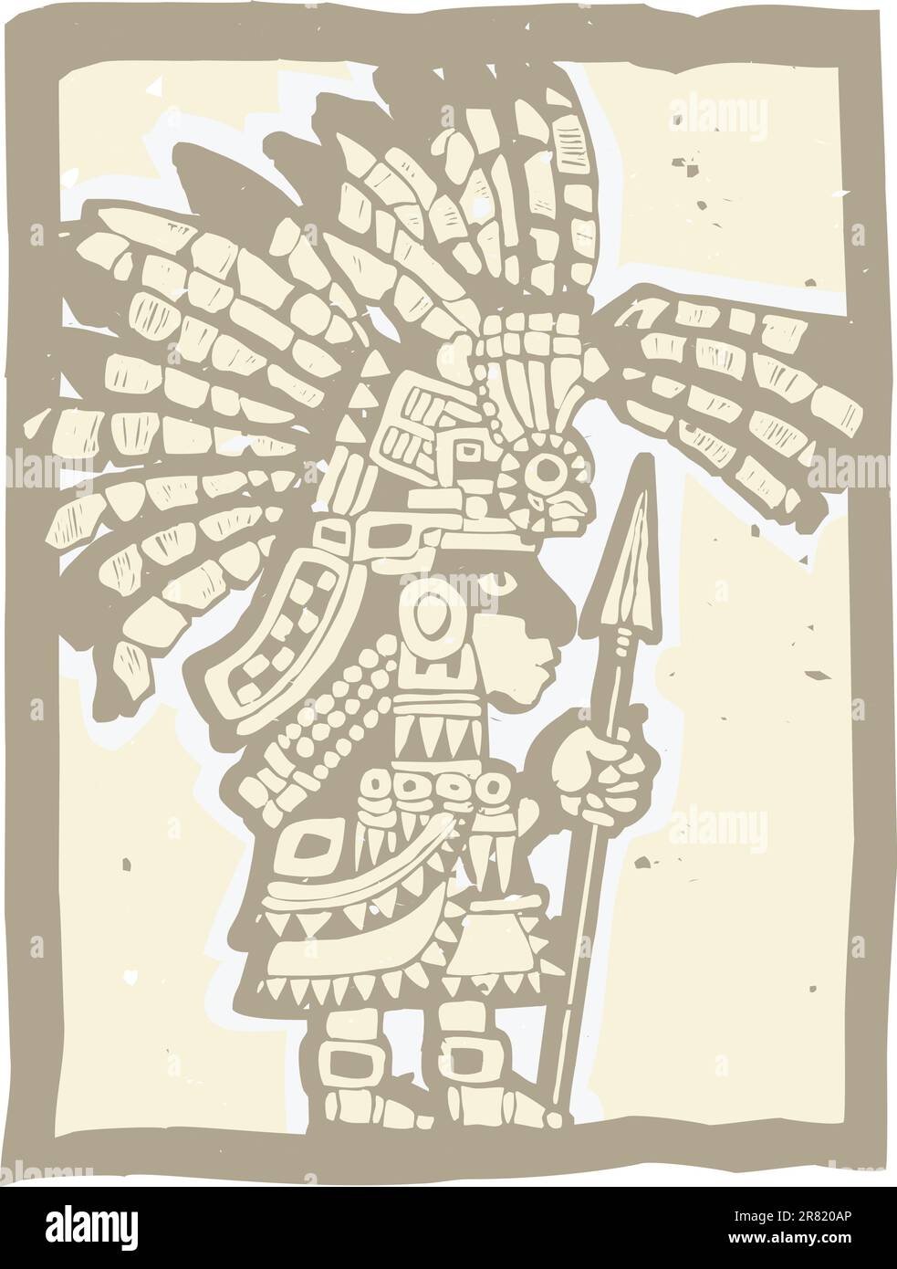 Teotihuacan Warrior from mexico in woodcut style Stock Vector