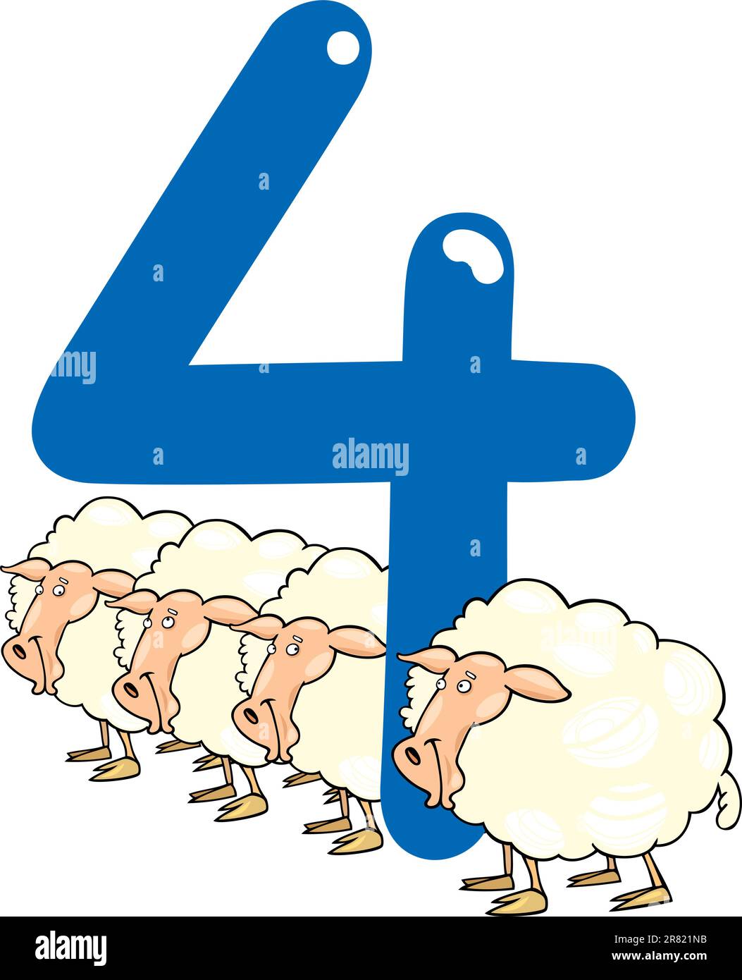 cartoon illustration with number four and sheeps Stock Vector