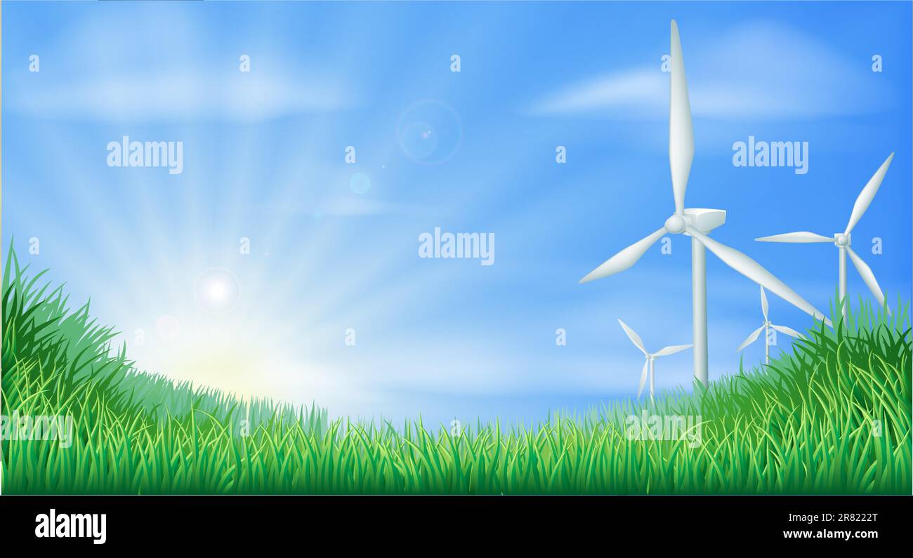 Wind power plant at sunrise Stock Vector Images - Alamy