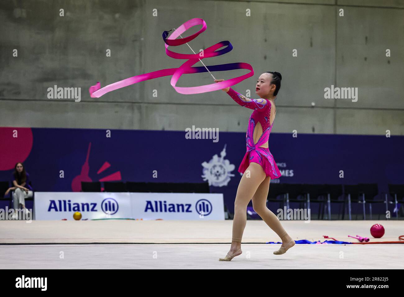 An athlete from Canada competes in Rhythmic Gymnastics sport discipline