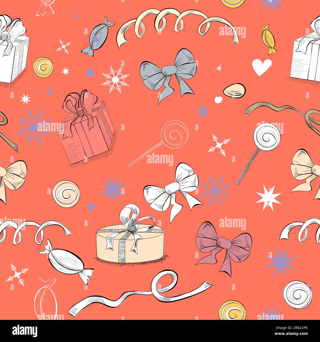 Decorative seamless pattern with gifts and sweets Stock Vector