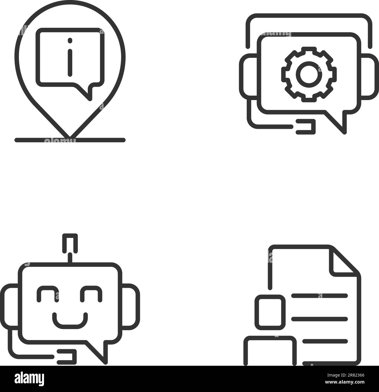 Chatbot info help pixel perfect linear icons set Stock Vector