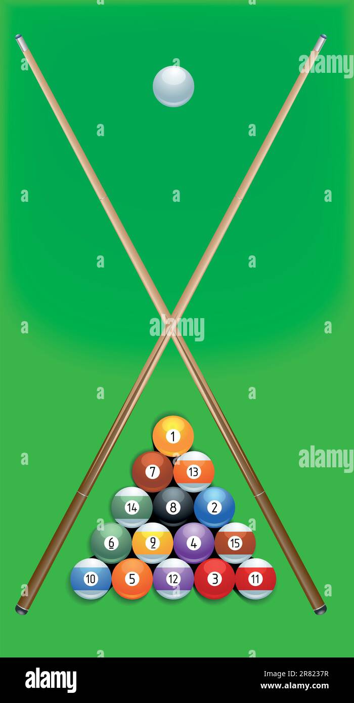 Billiard Elements Set Vector Cartoon Illustrations Stock