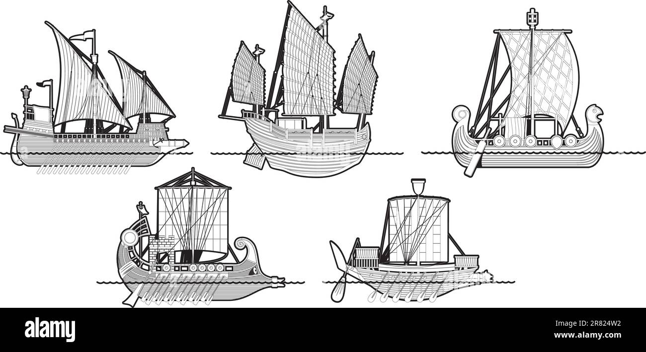 set of vector illustrations of sailing ships Stock Vector