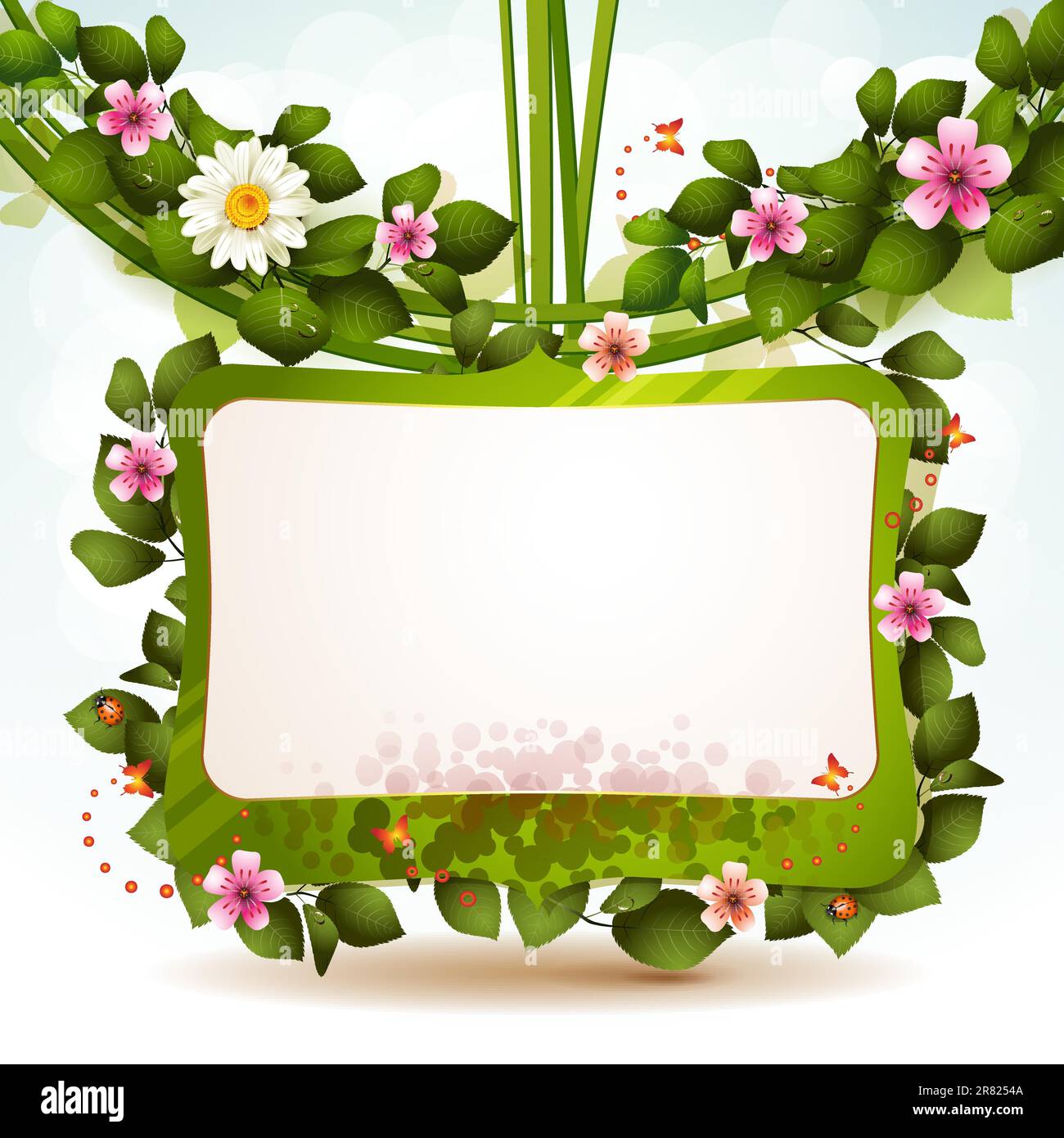 Mirror with flowers and butterflies Stock Vector