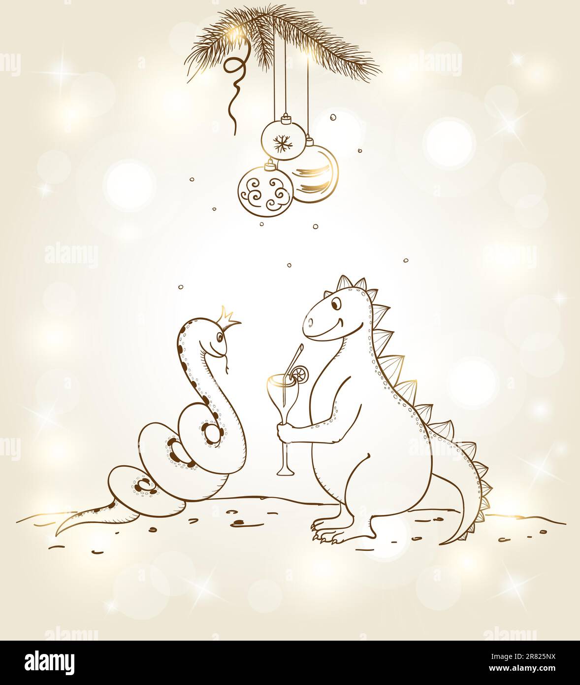 New year vector hand drawn background with snake and dragon Stock Vector