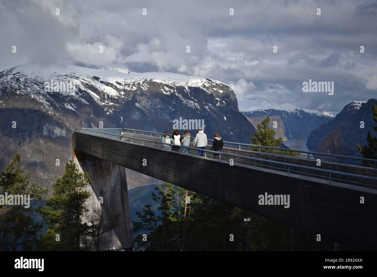 A diverse group of people walking across a bridge with a stunning ...