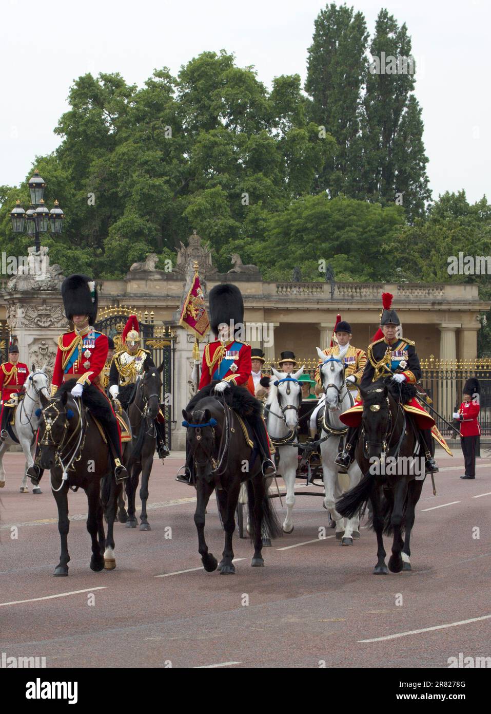 Prince William Prince Edward Princess Anne Mounted on Horseback Trooping The Colour Color  Buckingham Palace The Mall London England Stock Photo