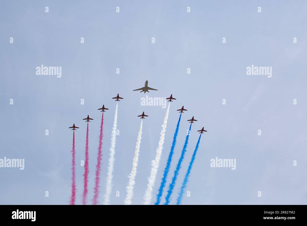 Red Arrows Flypast Trooping The Colour Color 2023 Stock Photo - Alamy
