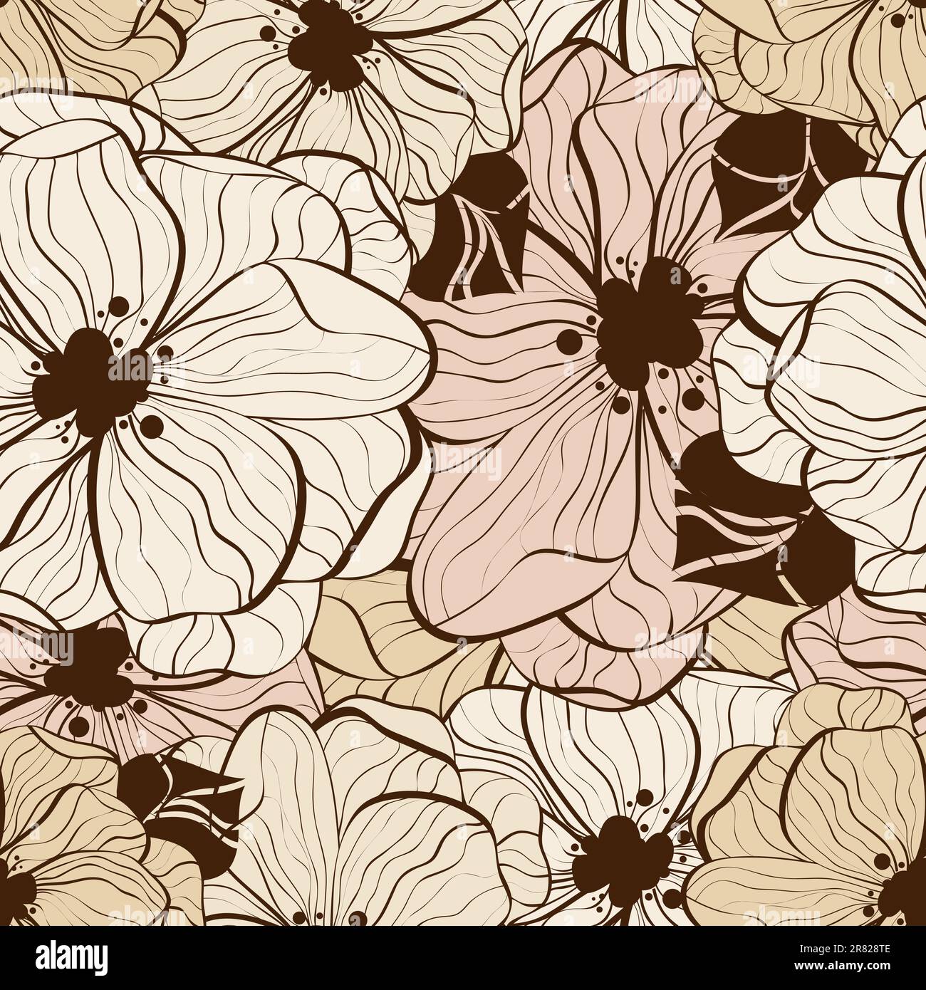 Seamless monochrome stylized flower pattern hi-res stock photography ...