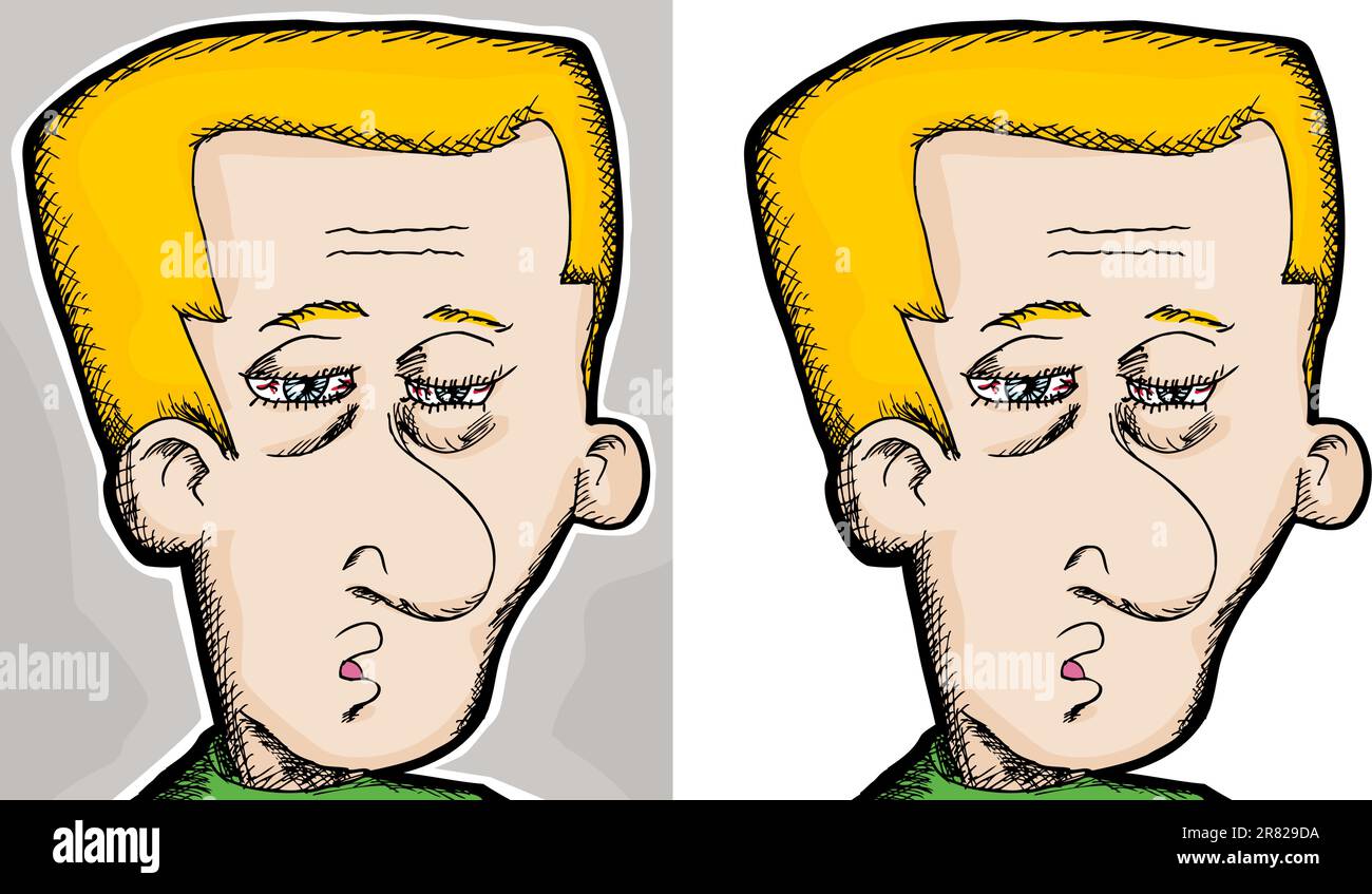 Cartoon of a tired European man with bloodshot eyes Stock Vector Image