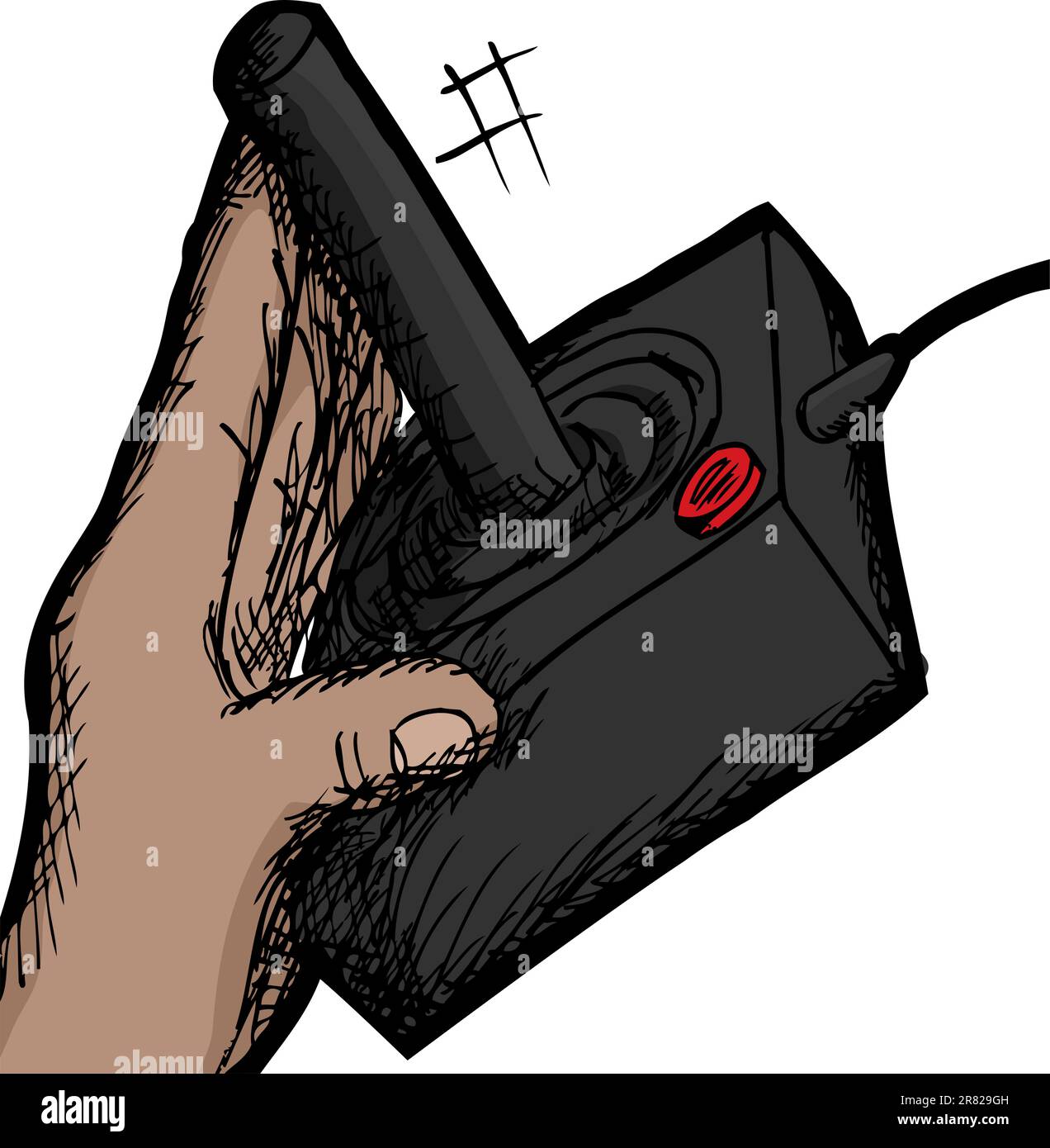 Sketch of hand using a vintage video game controller Stock Vector
