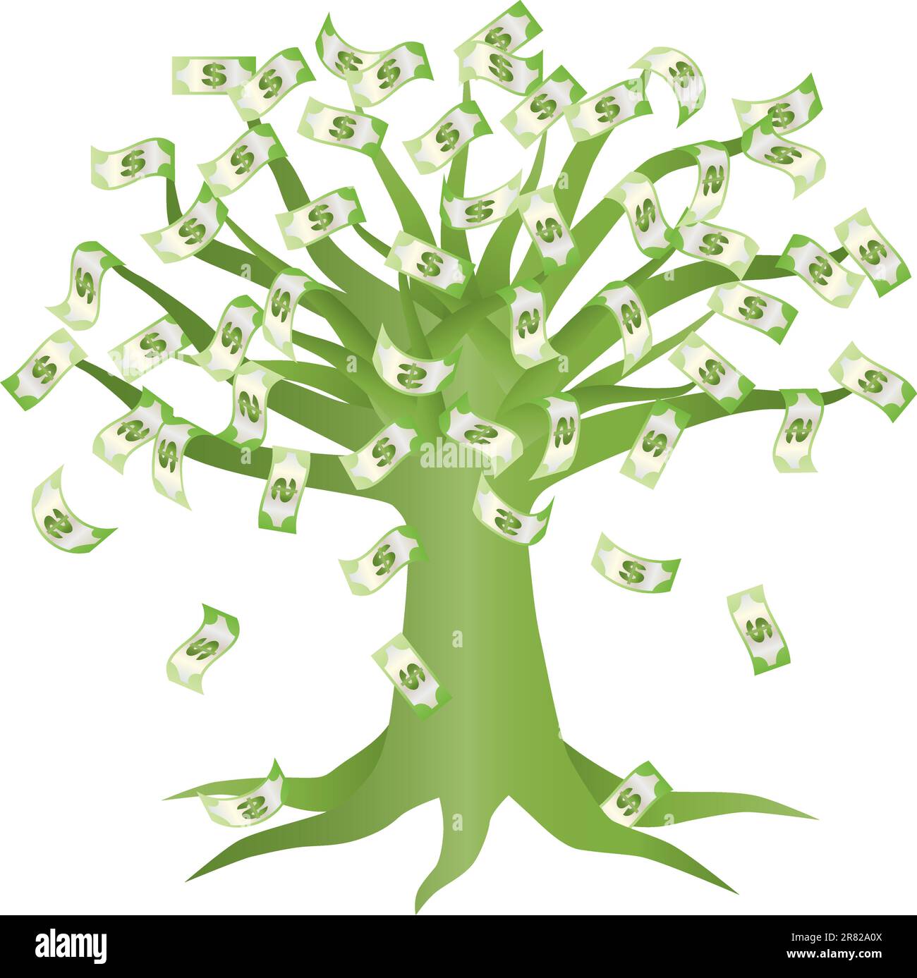 Money Growing on Green Tree Illustration Isolated on White Background Stock Vector
