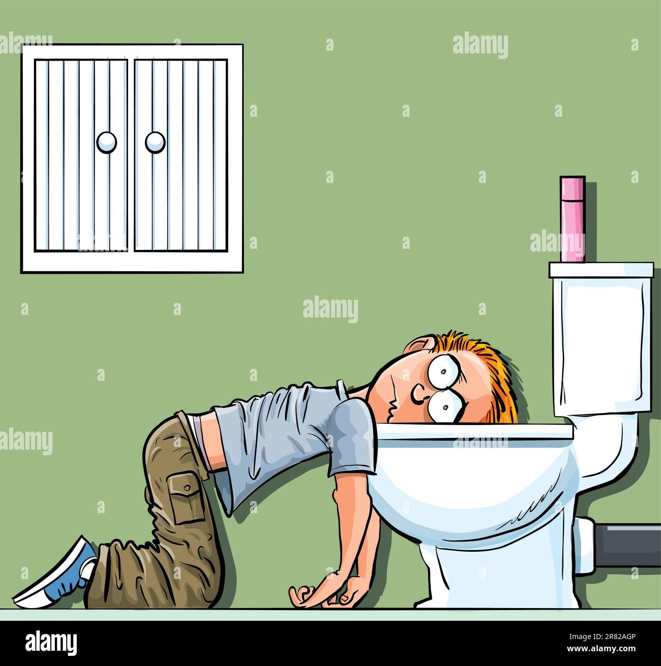 Cartoon teen boy sick in the toilet. Wishing he was dead Stock Vector