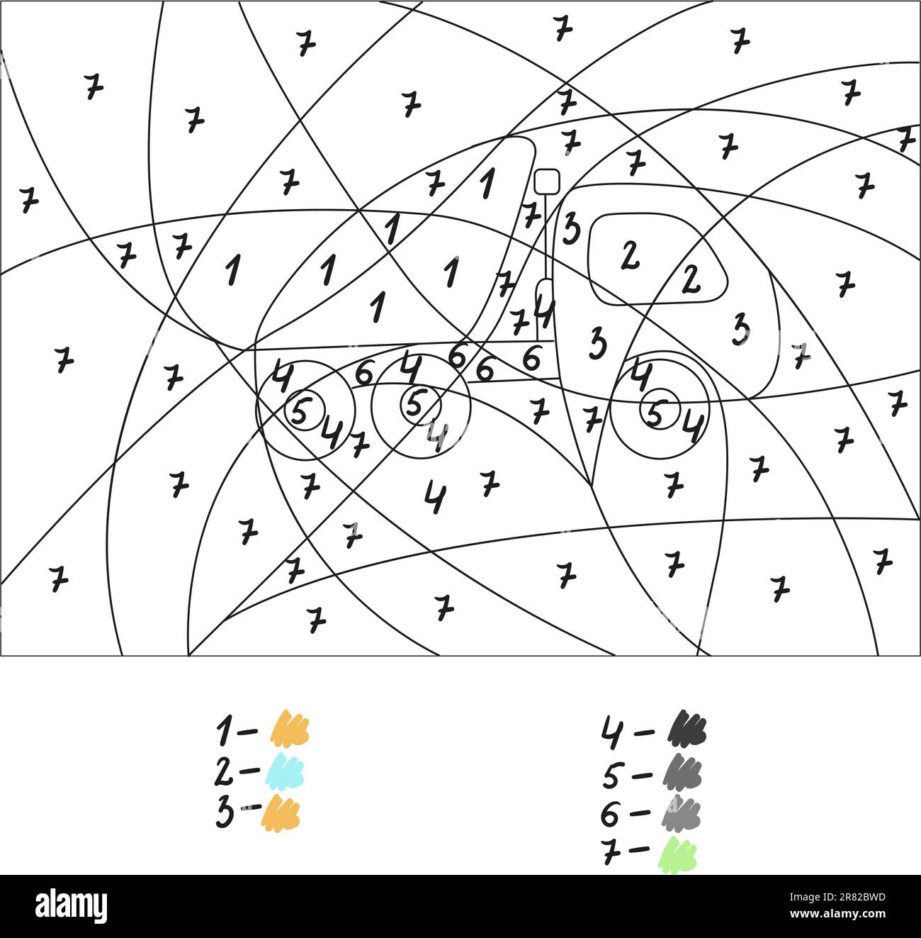 Game Color by number truck. Funny educational coloring book for kids