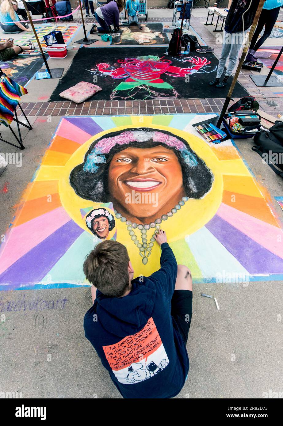 Pasadena, California, USA. 18th June, 2023. Artists work to complete their chalk  art during the 30th Annual Pasadena Chalk Festival on the Plaza of the  Pasadena Convention Center.(Credit Image: © Brian Cahn/ZUMA