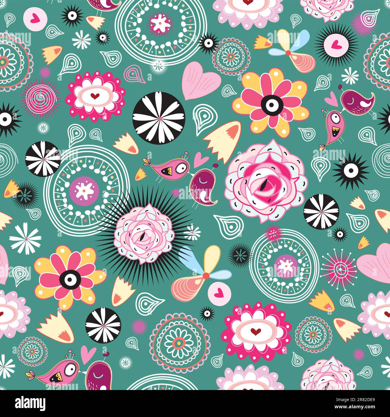 Seamless floral pattern on a green background Stock Vector Image & Art ...