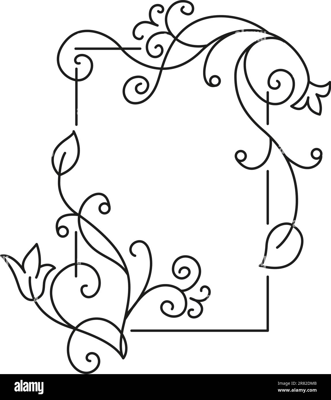 Rectangular floral frame template with decorated corners. Vector design ...