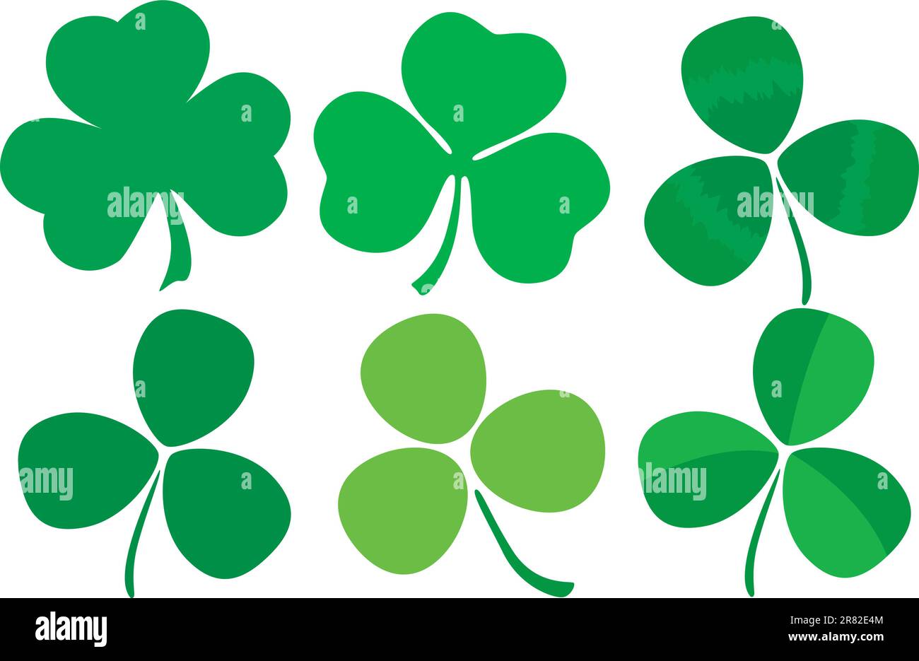 Six stylized clovers isolated on white background Stock Vector