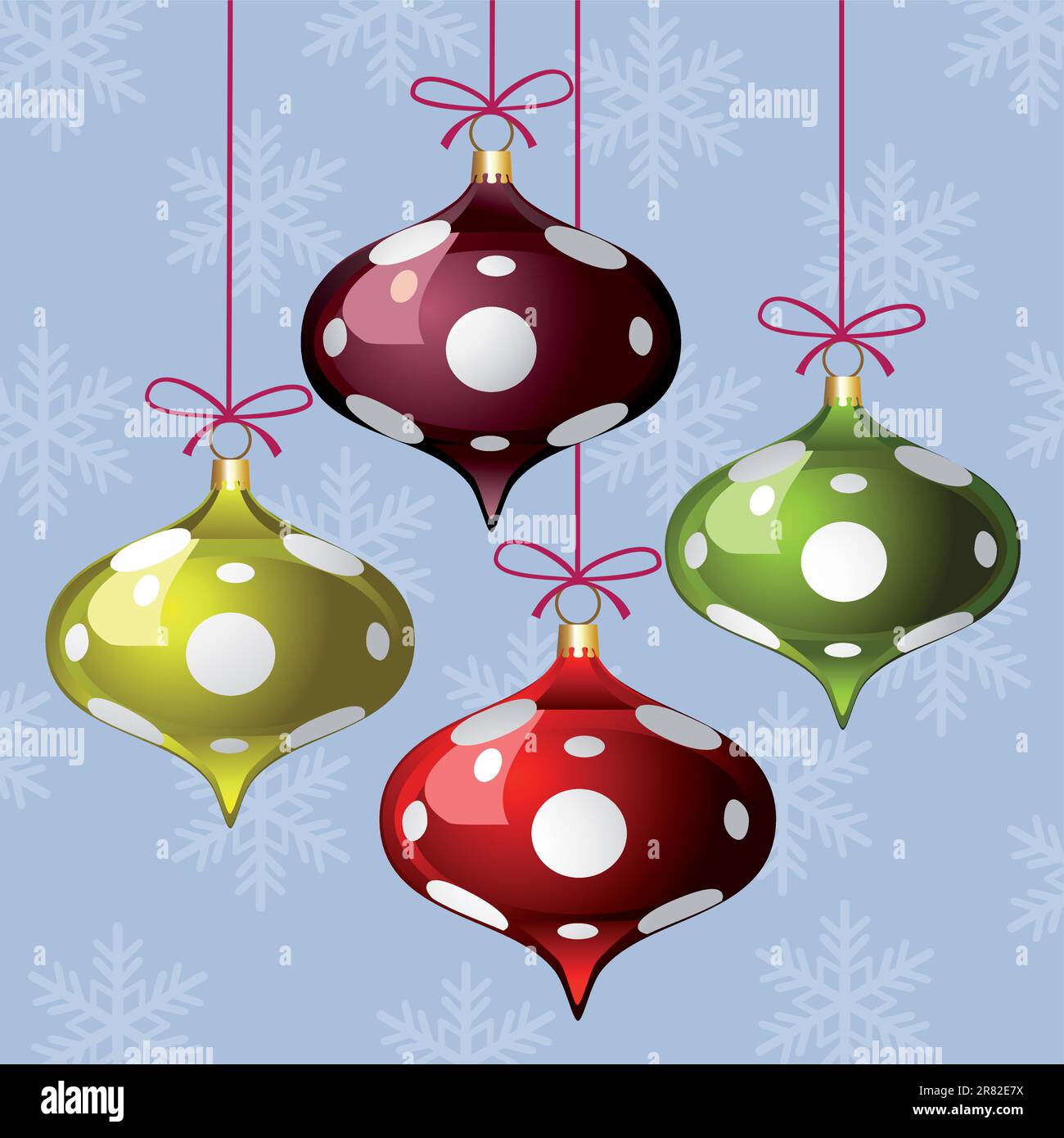 Christmas background with three colorful polka dot balls and snowflakes ...