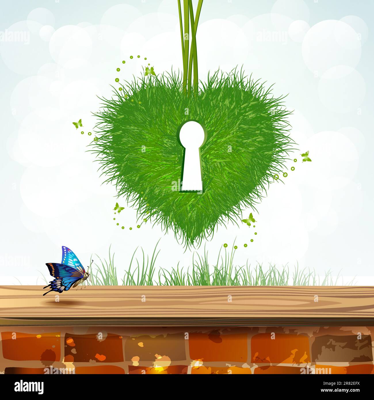 Heart of grass with keyhole over landscape Stock Vector