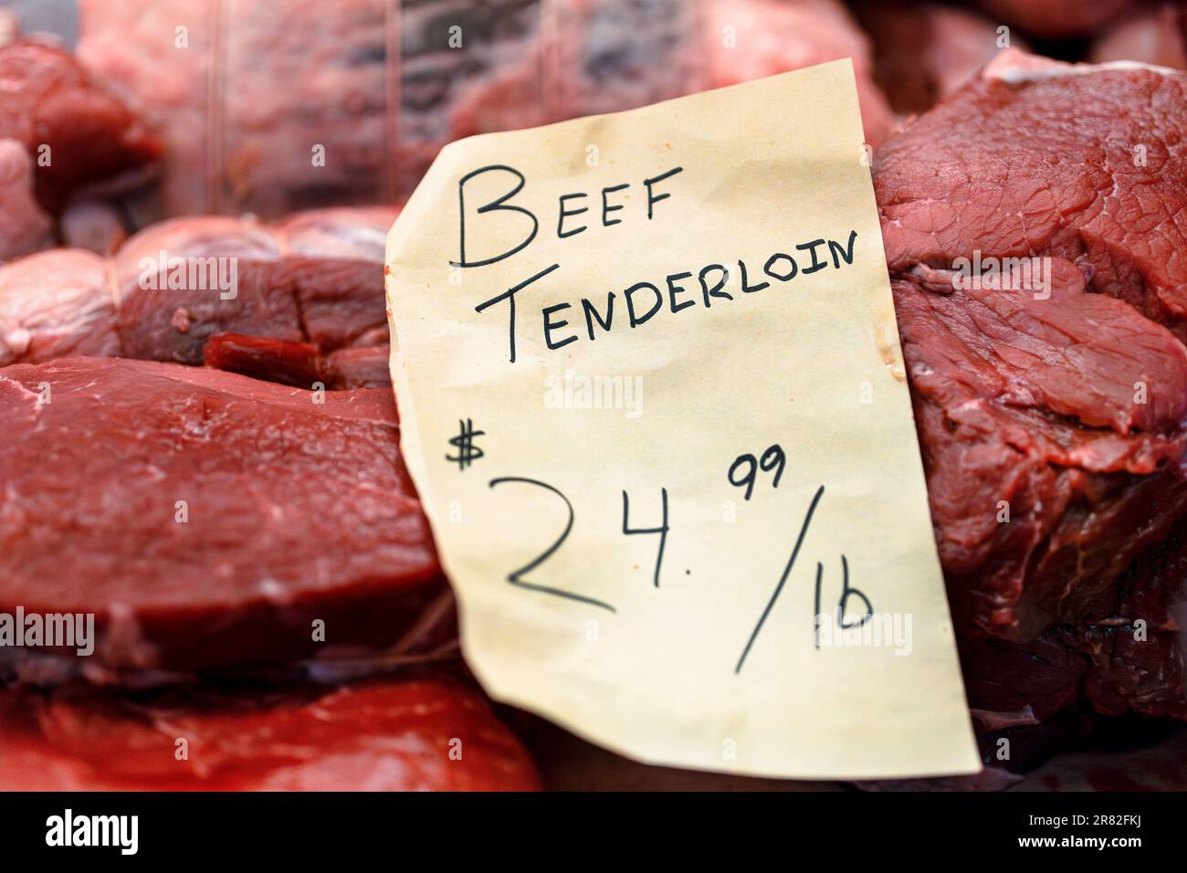 Meat Prices Ontario Canada, Beef Tenderloin Price Stock Photo