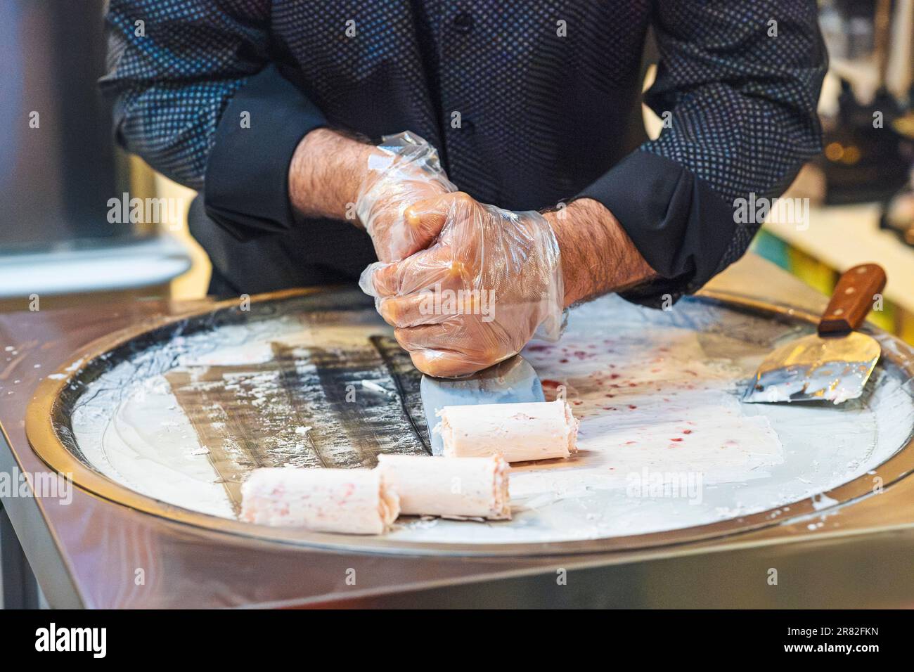 Making Rolled Ice Cream, Roll-Up Stock Photo