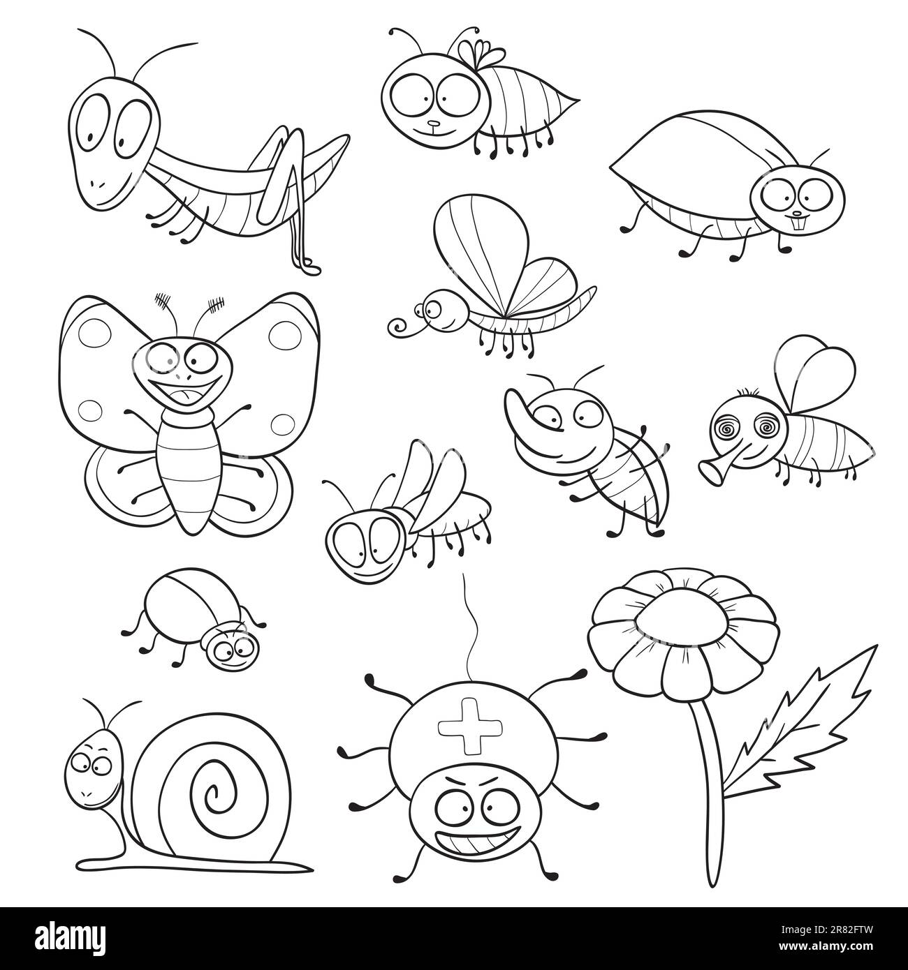 Outlined cute cartoon insects for coloring book. Vector illustration ...