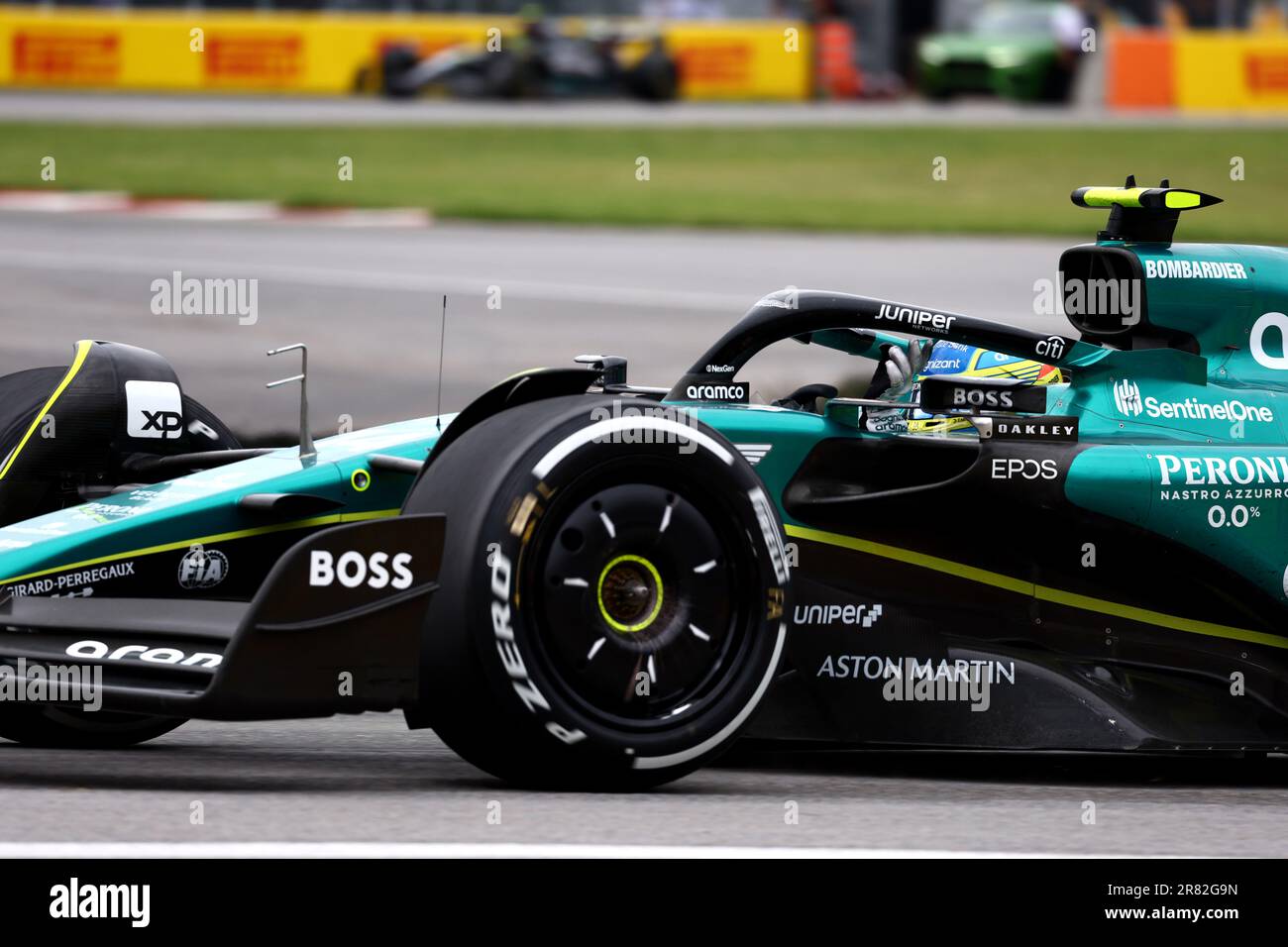 Montreal, Canada. 18th June, 2023. Fernando Alonso (ESP) Aston Martin F1  Team AMR23 celebrates his second position at the end of the race. Formula 1  World Championship, Rd 9, Canadian Grand Prix