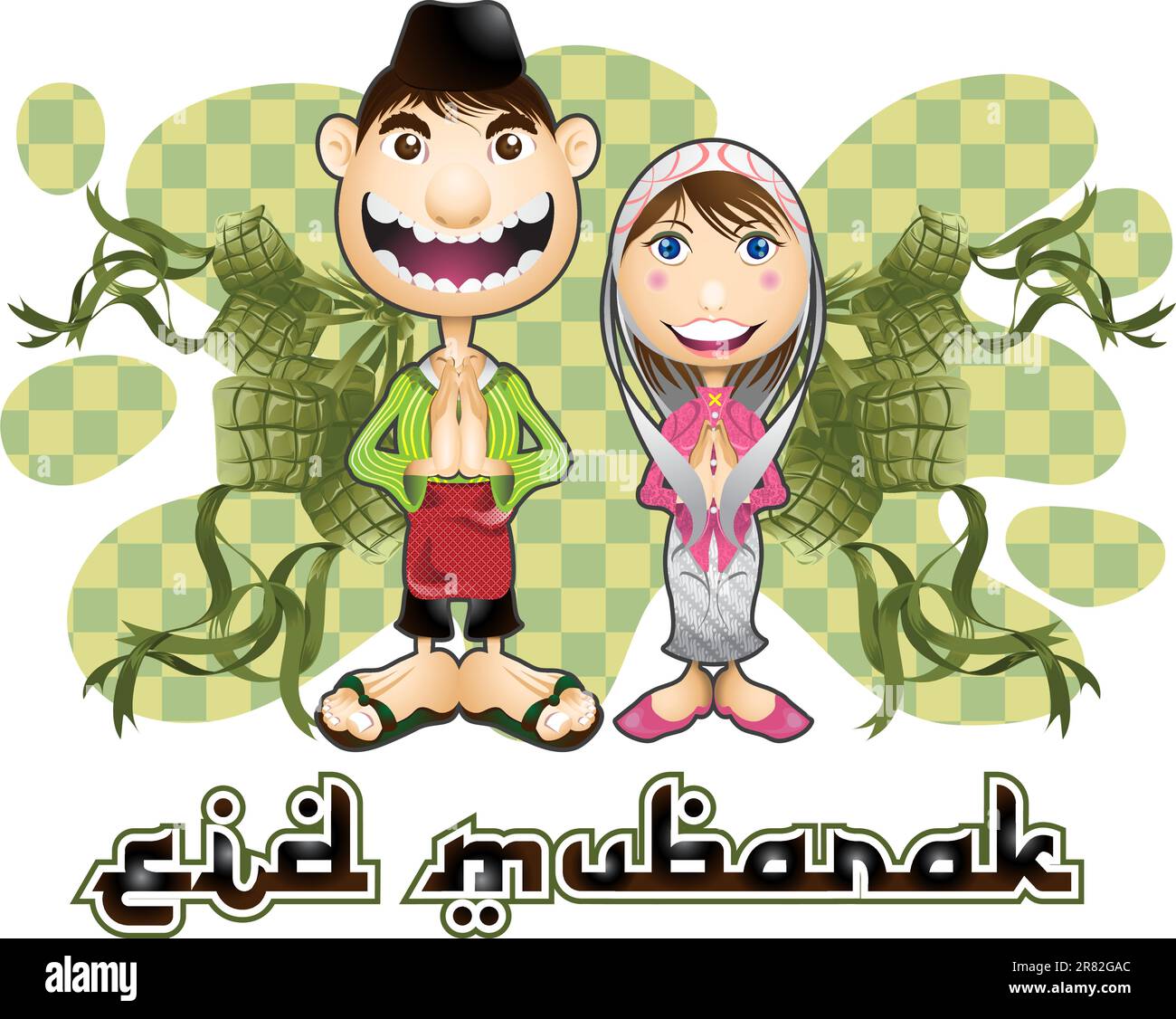 Eid Mubarak is a traditional Muslim greeting reserved for use on the festivals of Eid ul-Adha and Eid ul-Fitr. Stock Vector