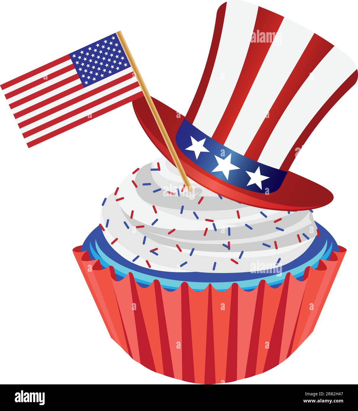 4th of July Independence Day Red White and Blue Cupcake with USA Flags ...