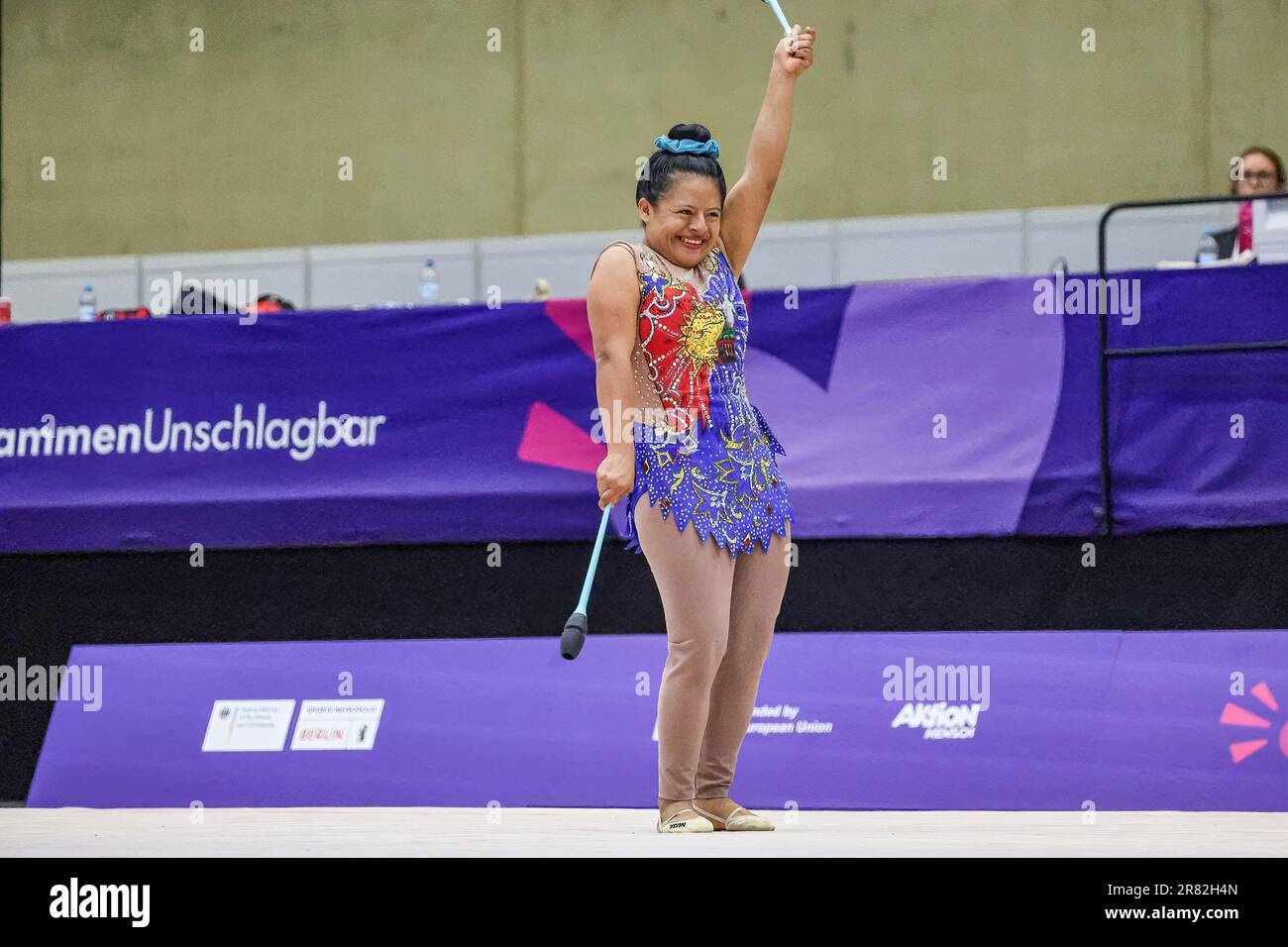 Berlin, Germany. 18th June, 2023. An athlete competes in Rhythmic